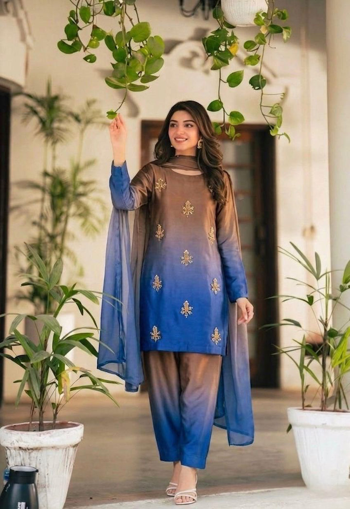 Shamoze Silk Digital Tye&amp;amp;Dye Print With Pearls &amp;amp; Beads Handwork Shirt Shamoze Silk
